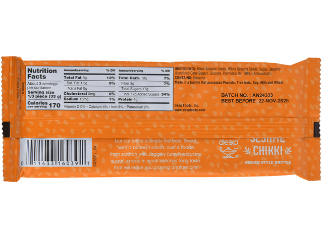 Sesame Chikki Bar 3.5 Oz