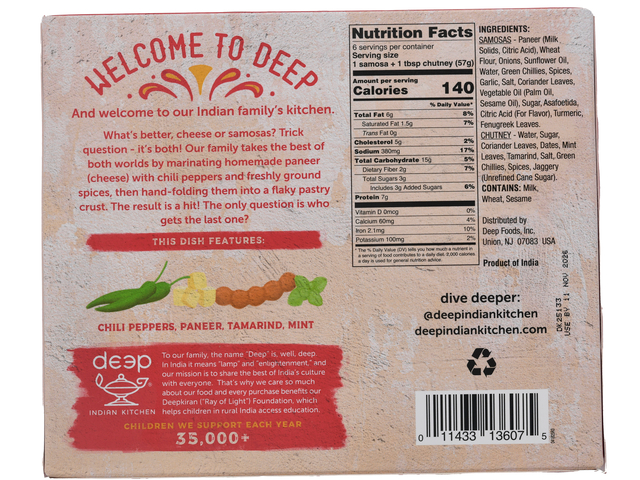 Chili Paneer Samosas (6 pieces) (12oz)